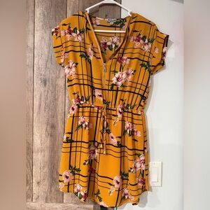 J for Justify Mustard Floral Plaid Dress